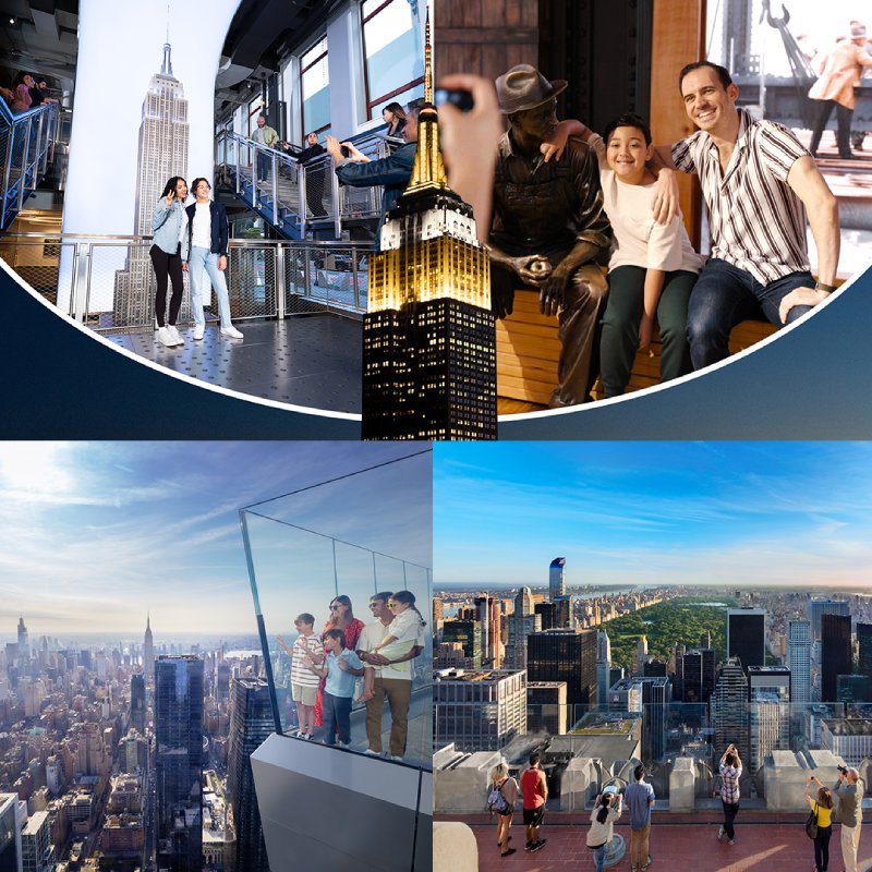Collage of Empire State Building, Top of the Rock, and Edge Observation Deck.